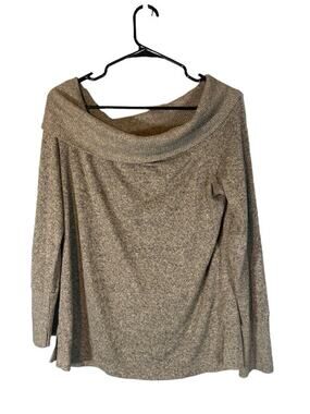 Sinuous Beige Cowl Wide Neck Long Sleeve Split Sides Knit Sweater Women Sz S